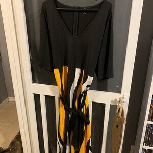 SHEIN Plus striped self tie a-line dress